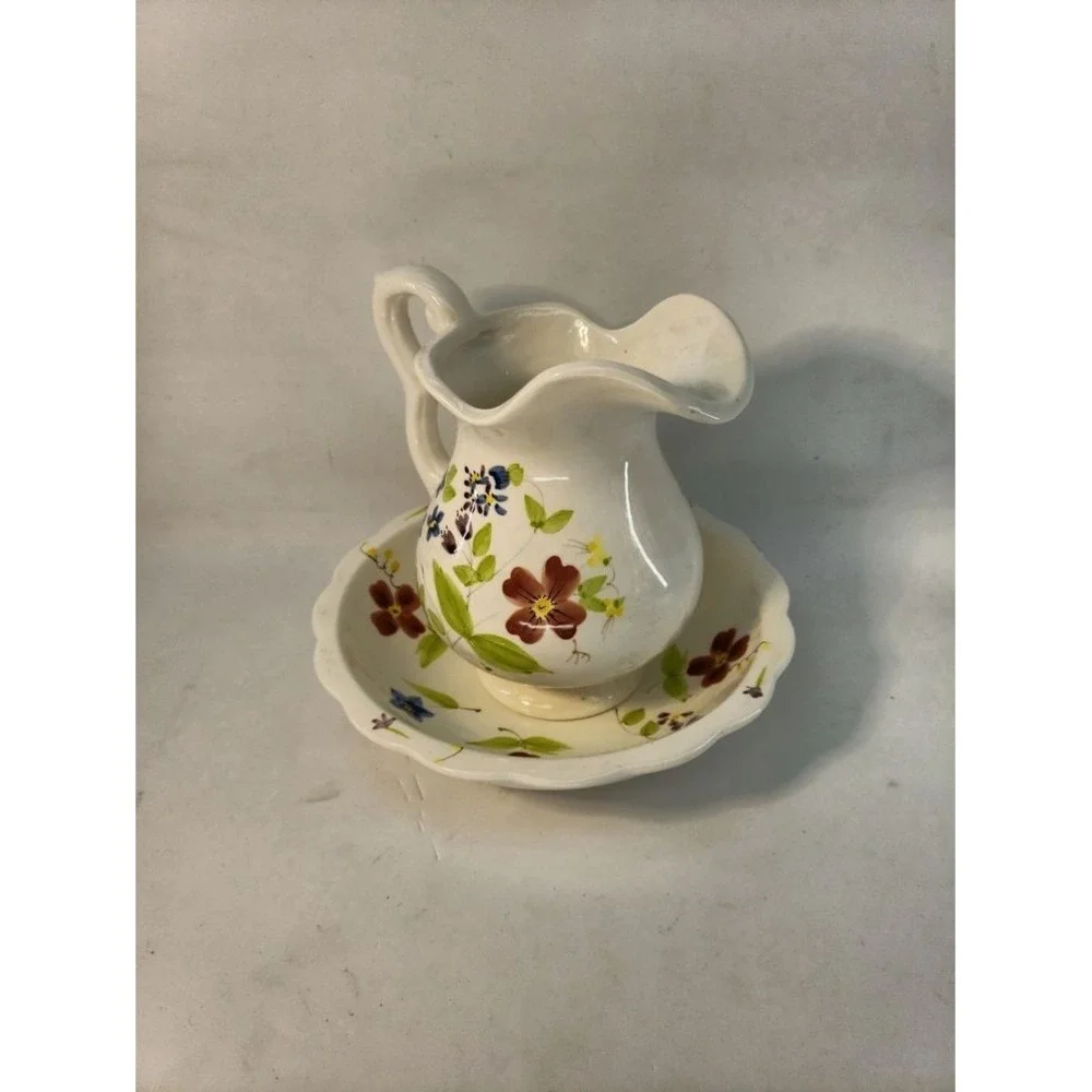 UNBRANDED Pitcher Basin‎ Set Adult Small White Excellent Ceramic Floral Decor